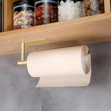 Imagem de Suporte de toalha de papel autoadesivo, sem perfuração, suporte de toalha de papel de aço inoxidável para suporte sob armário e parede, dispensador de rolo de guardanapo para cozinha, banheiro