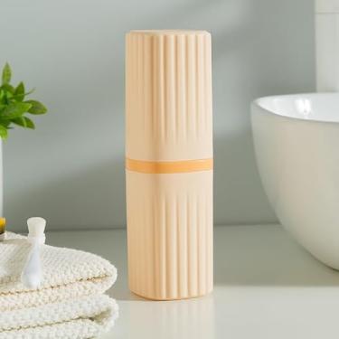 Imagem de Estojo para escova de dentes de viagem, suporte de escova de dentes portátil 2 em 1, recipiente para cobertura de pasta de dente para escola, acampamento, viagem de negócios, banheiro, amarelo