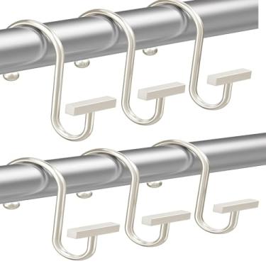 Imagem de 6 peças de ganchos de cortina de chuveiro, anéis de cortina de chuveiro, anéis decorativos redondos de metal à prova de ferrugem para varões de chuveiro de banheiro cortinas