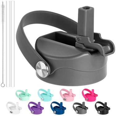 Imagem de Diumepo Tampa de canudo para garrafas de água de boca larga Hydroflask, tampa com canudo para garrafa de água esportiva 12/16/18/20/32/1,134 g, acessórios de tampa de canudos (cinza escuro)