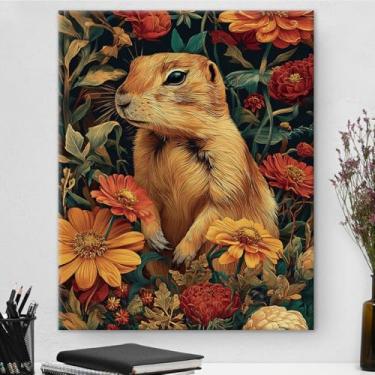 Imagem de Arte de parede em tela de porquinho-da-índia floral vintage flores de porquinho-da-índia Cottagecore pintura art nouveau para casa fazenda sala de estar decoração de parede 20 x 25 cm