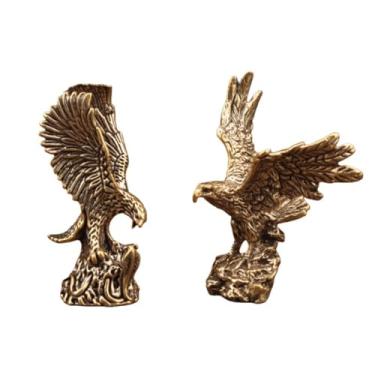 Imagem de 2 peças de estátua em miniatura de águia de latão, animal de metal, pássaro, águia, modelo, escultura, mesa, peso de papel, ornamento para casa, bonsai, micro acessórios de decoração de paisagem
