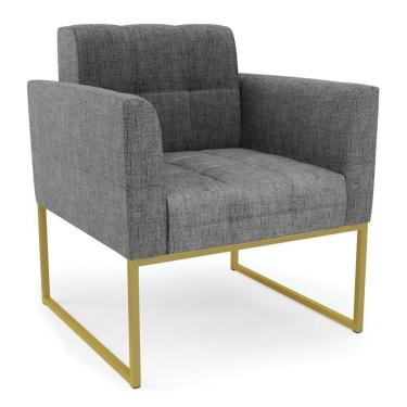 Imagem de Poltrona Elisa Linho Grafite A26 Base Metálica Industrial Dourada - D'rossi