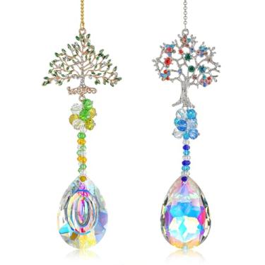 Imagem de Pacote com 2 protetores solares de cristal para decoração de janelas, apanhador de sol de prisma com corrente e gancho, criador de arco-íris para decoração de teto, jardim, casa, ambientes internos