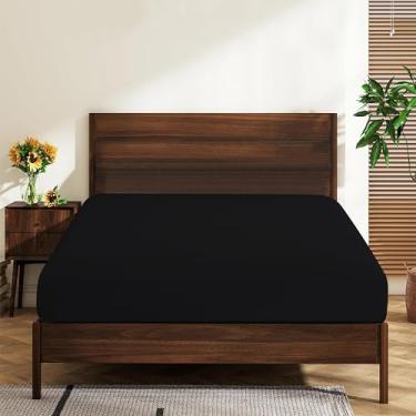 Imagem de Pacote com 2 lençóis King Size 100% algodão egípcio 600 fios 40,6 cm com bolso profundo, ultramacio, durável, respirável e confortável (lençol com elástico King 2Psc, preto)