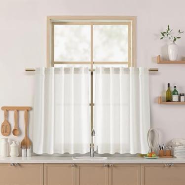 Imagem de Nanspring Cortinas pequenas de 91 cm para cozinha, janelas sobre a pia, mistura de linho, semitransparentes, cortinas de linho curtas, aba traseira, bolso para varão, privacidade, cortina de bistrô
