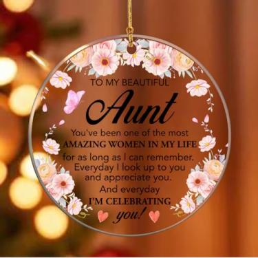 Imagem de Enfeites de Natal para tias, presentes de agradecimento de Natal para tias, enfeite de tia bonito em acrílico para decoração de árvore de Natal