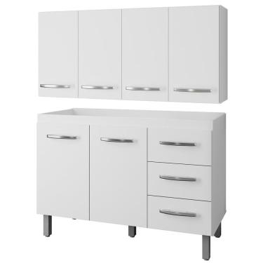 Imagem de Balcão Para Pia 2 Portas E Armário Aéreo 4 Portas Porto Branco