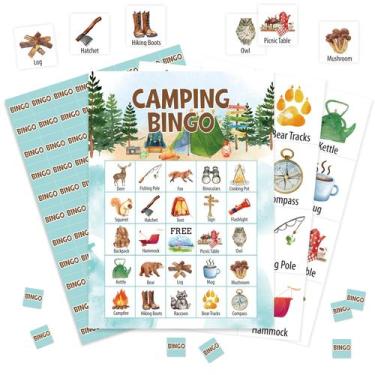 Imagem de Conjunto de jogos de bingo de acampamento HMJKL com 24 cartas para ati