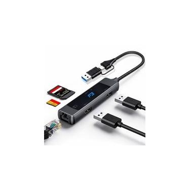 Imagem de HUB F3 USB-C/A 3.0, para 1x USB 3.0, 1x USB 2.0, Ethernet, Cartão SD e MicroSD - JC-TYC-R04
