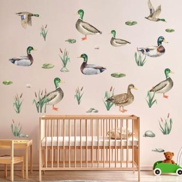 Imagem de Decalques de parede para decoração de pato-real - Adesivos de decoração de berçário de pato TrinhGuo Mallard, adesivo de parede removível de aves aquáticas, decalque para quarto de bebê, berçário