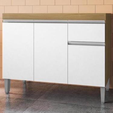 Imagem de Balcao Para Pia Sem Tampo 95 Cm Tatiane Amendoa Branco Reajl Moveis Am