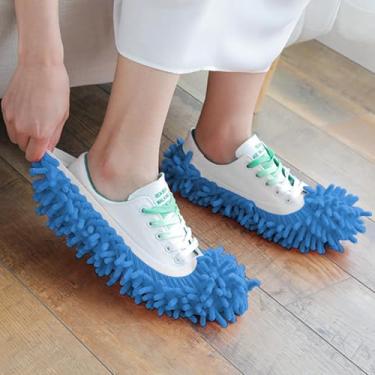 Imagem de 1 par de chinelos de esfregão, capas de limpeza de piso para uso doméstico, almofadas de limpeza de piso para limpeza de azulejos, capa de sapato, azul
