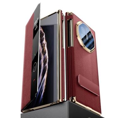 Imagem de HAOMRIYL Coldre para Huawei Mate Xts/XT, janela de visão clara, capa de couro legítimo, suporte invisível, capa fólio de luxo, à prova de choque, vermelho, XTS