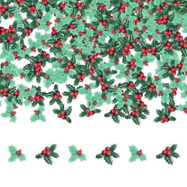 Imagem de 50 peças de pingentes de resina de geleca de azevinho com glitter de Natal, miniatura plana para artesanato DIY, decorações de férias, suprimentos de enchimento de vasos de presente de festa (verde)