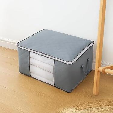 Imagem de Sacos de armazenamento grandes, caixas de armazenamento de roupas, organizadores de armário dobráveis recipientes com alças duráveis, tecido grosso para cobertor, edredom, roupas de cama 84L (cinza)