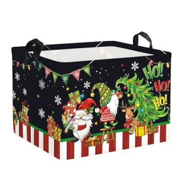 Imagem de Clastyle Gnomo de Natal, cesto de roupa suja para bebês, floco de neve, cesta de armazenamento infantil, caixa de presente, caixa de brinquedos dobrável, organizador de roupas para quarto, preto, 40 x