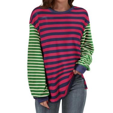 Imagem de Camisa túnica BLENCOT feminina casual Y2K, manga comprida, listrada ro