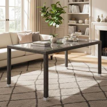 Imagem de Mesa Para Area Externa Com Rattan E Vidro 90x160 Cm - Brazil Home Livi
