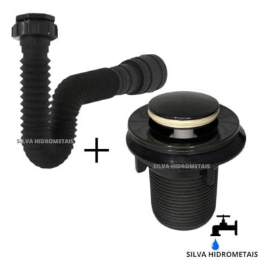 Imagem de Kit Válvula Click Preta Tanque Cuba 1.1/4 Sifão Universal Extensivo Preto