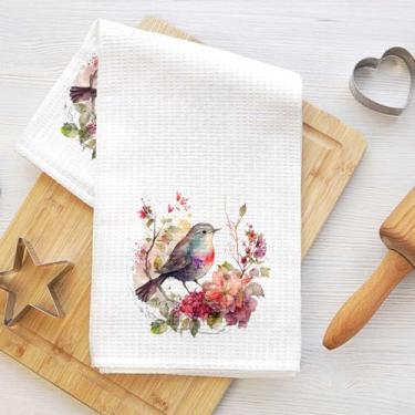 Imagem de Toalhas de cozinha de pássaros em aquarela, toalha de mão macia absorvente, panos de prato de flores para cozinha, banheiro, sala de estar, casa, presentes de inauguração de casa para mulheres mãe tia