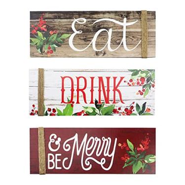 Imagem de 3PCS Placa de madeira para casa Seja feliz e coma e beba Padrão Placa de porta da frente alegre para decoração de festa de parede