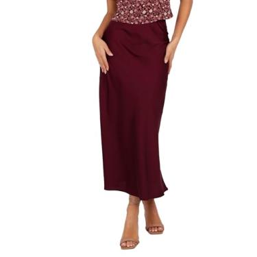 Imagem de Petal & Pup Saia midi de cetim Nellie feminina, Borgonha, P