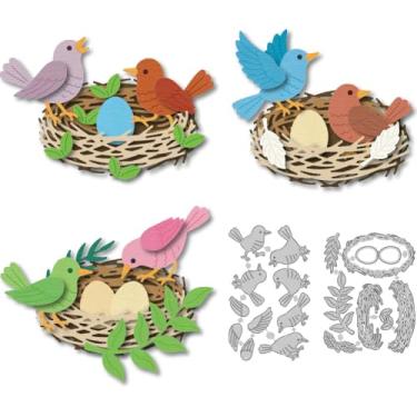 Imagem de DELORIGIN Sobreposição de Ninho de Pássaro Cortes de Metal para Fazer Cartões de Pássaros de Aço Carbono Matrizes de Corte DIY Cortes de Scrapbooking Estênceis Modelo de Gravação de Papel para Cartões