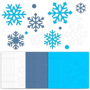 Imagem de 288 peças recortes de papel de floco de neve de inverno em forma de floco de neve recortes de papel cartolina perfurada azul branco flocos de neve para decoração de quadro de avisos, inverno, Natal