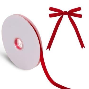 Imagem de yoyokid Fita de veludo vermelha de Natal de 25 metros, fita de veludo vintage de 1,27 cm para árvore de Natal, embrulho de presente, grinaldas, costura, casamento e decoração de casa