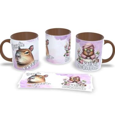 Imagem de Caneca Com Alça e Interior Marrom de Porcelana Capivara 325ml Café Chá