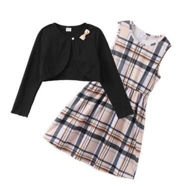 Imagem de Conjunto de roupas Patpat Girl Dress com cardigã xadrez de 7 a 8 anos