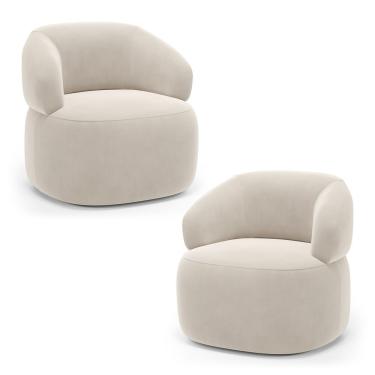 Imagem de Kit 02 Poltronas Orgânicas Giratória Living Glee Veludo Bege - Abmaza