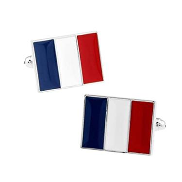 Imagem de Abotoaduras de bandeira francesa de luxo para homens | Decoração de camisa de casamento de negócios feita à mão | Abotoaduras masculinas esmaltadas de latão - 2 x 1,4 cm | Festa, noivado, festival