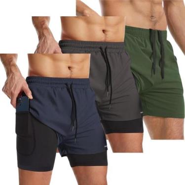 Imagem de Kit 3 Bermuda Shorts 2 em 1 Masculino Academia Dryfit Elastano Treino 