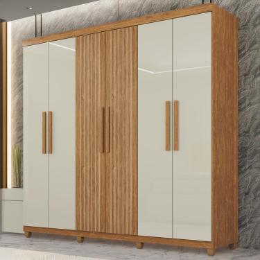 Imagem de Guarda-roupa De Solteiro 100% Mdf 6 Portas 2 Gavetas Benfica Frison - Tudo De Móveis Off/cinamomo