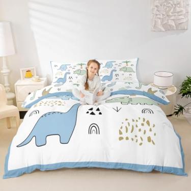 Imagem de Castle Fairy Capa de edredom com estampa de pintura à mão em aquarela para todas as estações, desenho animado mundo animal dinossauro decoração de quarto (sem enchimento), tamanho casal, 3 peças