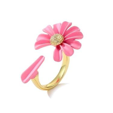Imagem de Topty Pulseiras femininas com flor de ouro 18 quilates para mulheres, anéis de flor rosa, pulseiras florais, pulseiras ajustáveis de ouro e punho de braço à prova d'água, pulseiras de festa