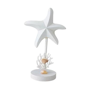 Imagem de Fenteer Escultura de madeira em forma de estrela-do-mar, peça decorativa para mesa, centro de mesa, sala de estar, prateleira, escrivaninha, decoração de, Branco