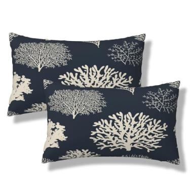 Imagem de VIREOTHIA Coastal Corals Capas de almofada lombar 30 x 50 conjunto de 2 capas de almofada decorativas náuticas retangulares para decoração de sofá-cama e sofá