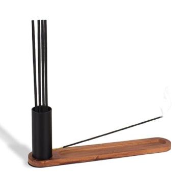 Imagem de Geguton - Porta Incenso Namastê - Aço e Madeira com Suporte para Estoque - Estilo e Praticidade - Preto Fosco e Madeira Pinus