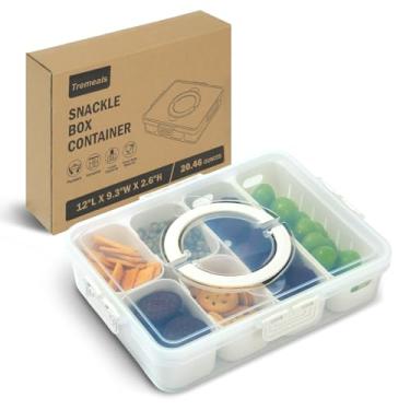 Imagem de Bandeja de servir dividida para doces, condimentos, frutas e nozes - Recipiente de lanche seguro para lava-louças com tampa - Tábua de charcutaria portátil para festas, piqueniques, viagens e lanches