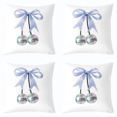 Imagem de Manfei Capa de almofada infantil com nó de laço, bola de luz de discoteca, vintage, dupla face, gravata borboleta em aquarela, decoração de casa moderna, capa de almofada de sofá de cama branca azul
