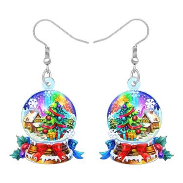 Imagem de BAMAY Brincos de globos de neve de Natal de acrílico com pingente de bola de cristal para mulheres (ridescentes)