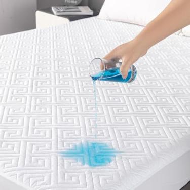 Imagem de Capa de colchão 100% impermeável, acolchoada respirável, 325 g/m², hipoalergênica, macia, silenciosa, lençol com elástico de 15 a 45 cm, sem vinil, lavável na máquina