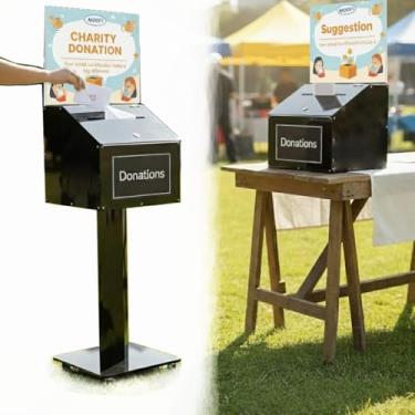 Imagem de MOOFI Caixa De Sugestões Acrílico Com Fechadura E Chave Para Doações Em Escritório, Residências Eventos, Suporte Coleta Ofertas/Rifas Igrejas Beneficentes, Exibição Cartazes (Com Cartazes)