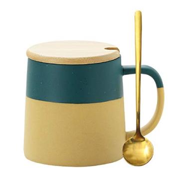 Imagem de Yalych Caneca grande de cerâmica xícara de café 430 g caneca de grés grande com alça, adequada para latte, cappuccino, chá, 6 estilos estão disponíveis xícara de café xícara de café (cor: branco