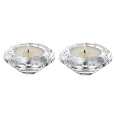 Imagem de Suporte de vela de vidro com 2 peças, suportes de vela em forma de diamante de cristal, centro de mesa para jantar, festa de aniversário, casamentos, decoração de casa