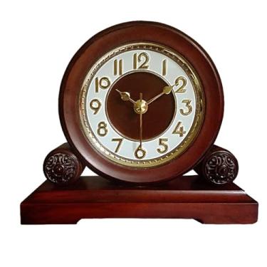 Imagem de KUYBTU Relógio de mesa vintage retrô relógio de cornija silencioso operado por bateria relógio de manto de lareira relógio de mesa de madeira para sala de estar, escritório, decoração de casa