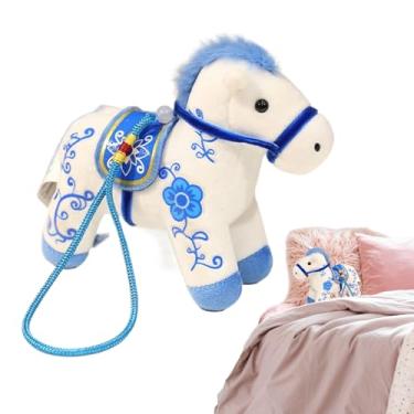 Imagem de Estatueta de mascote do Ano do Cavalo 2026 | Decoração azul e branca macia, animais de cavalo de pelúcia | para crianças, meninos, meninas, adolescentes, homens, mulheres, filho, filha, família e